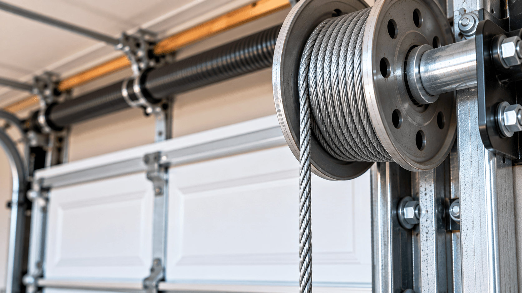 Repaired garage door cable properly installed on cable drum in Porter TX