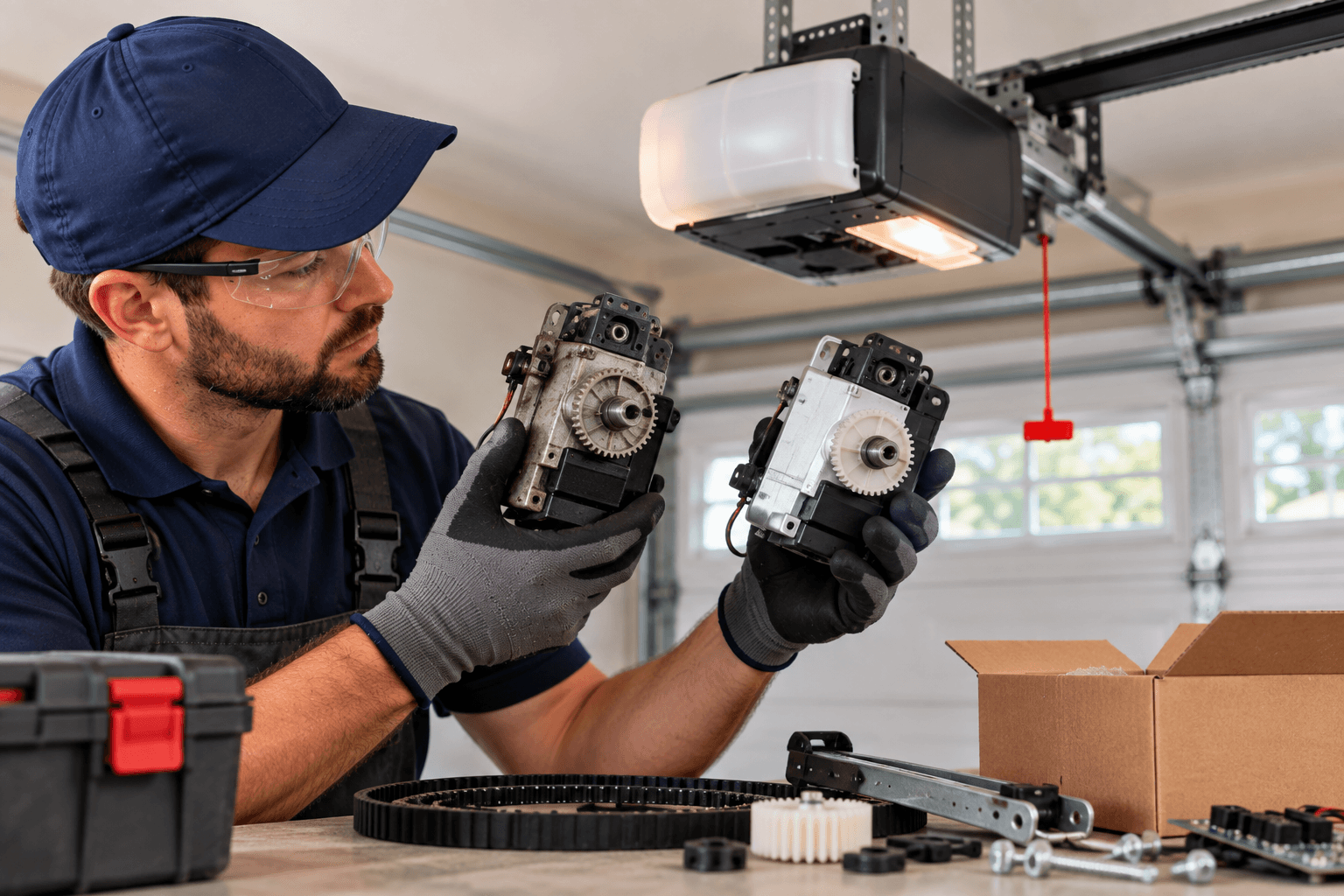Garage door opener replacement part comparison in Porter T