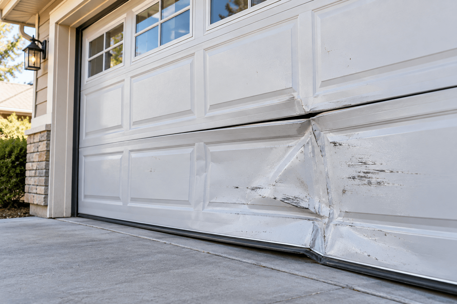 Damaged garage door panel in Porter TX
