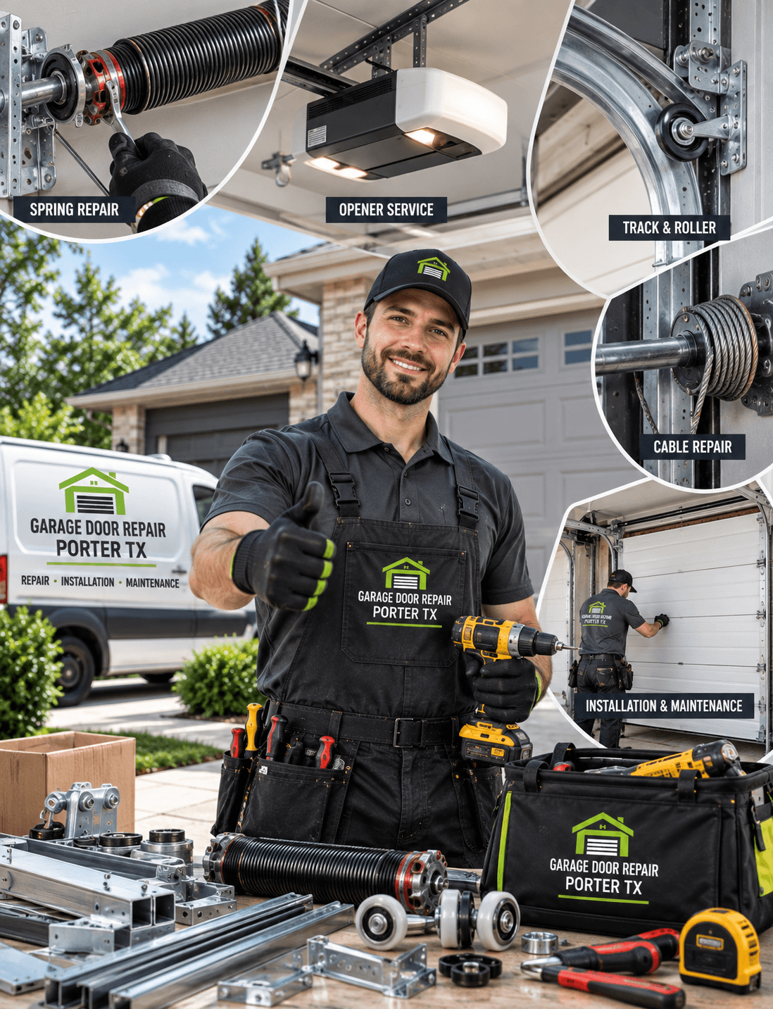 Professional technician inspecting a garage door system for Garage Door Repair Porter TX